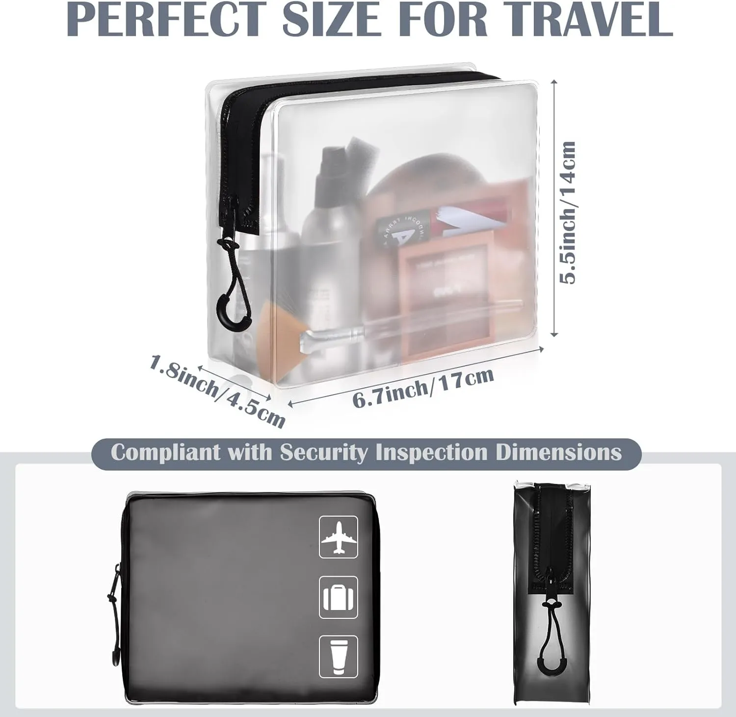 4 Pack TSA Approved Travel Toiletry Bags Frosted Translucent Leak-proof Cosmetic Makeup Bags for Women Men Travel Organizer Airport Security(Gray,6.7 x 5.5 x 1.8 Inch)