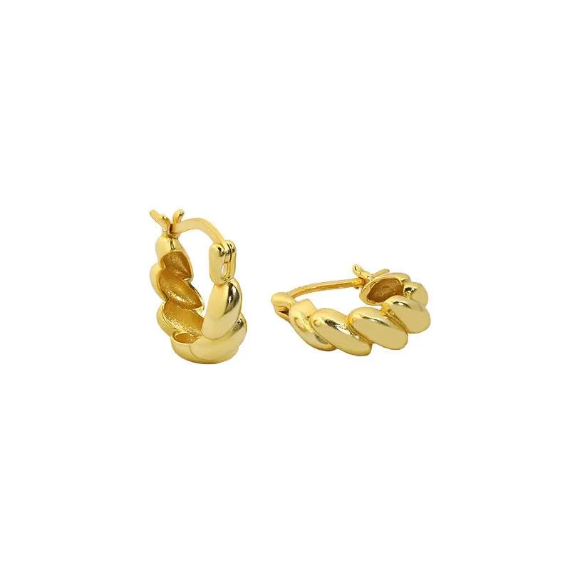 925 sterling silver earrings jewelry women minimalist gold plated twisted heavy hoop earrings jewelry (gold)