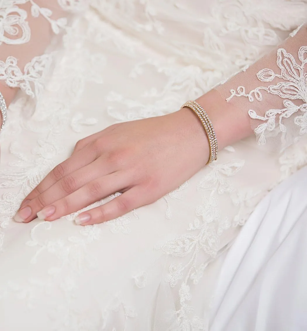 A O Wedding Jewelry Bridesmaid Jewelry, Pearl Bangle Bracelet in Silver, Gold or Rose Gold