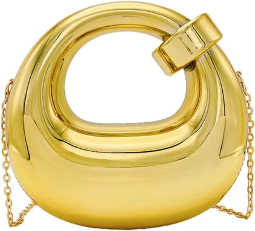 Acrylic Evening Clutch Purses for Women, Top-handle Moon Crossbody Handbag Metallic Hobo Bag with Chain for Party