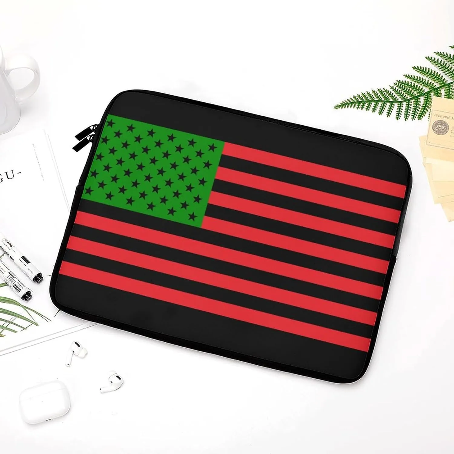 African USA Flag Personalized Laptop Bag Business Casual Laptop Case Slim Computer Bag Briefcase