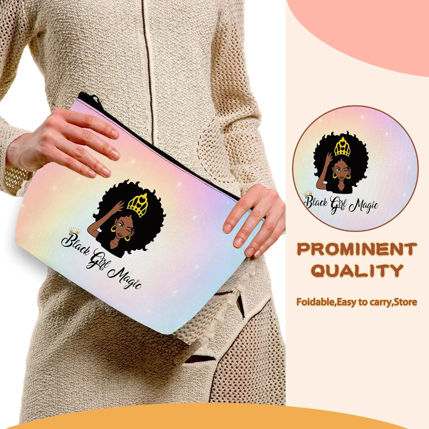 Afro Queen Black Woman Cosmetic Bags African American Makeup Bags Toiletry Bag Large Capacity Organizer Pouch with Zipper Travel Accessories for Women Girls