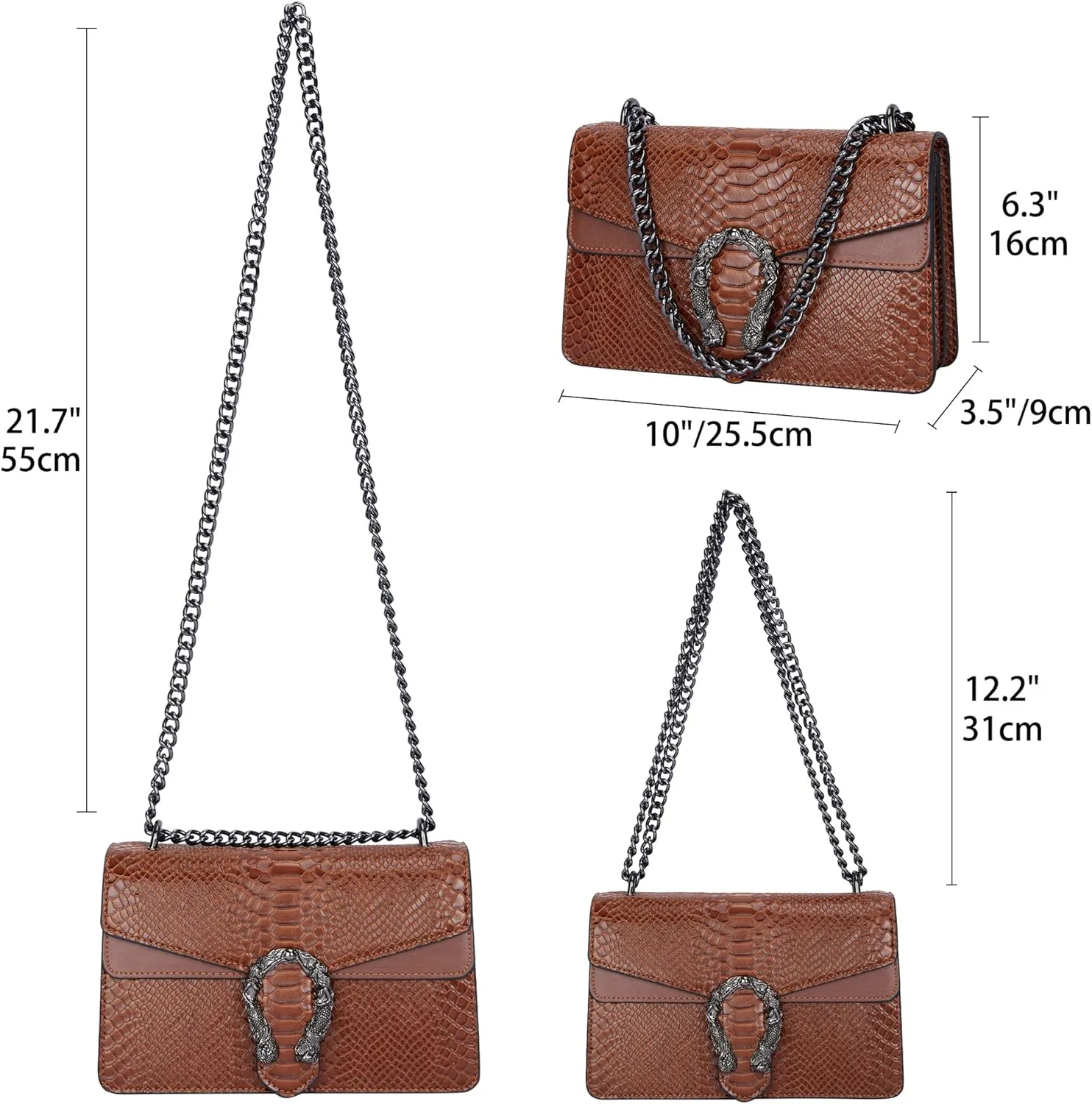 Aiqudou Crossbody Bag and Satchel Purse for Women - Fashion Snake Print Chain Purse Luxury PU Leather HandBag