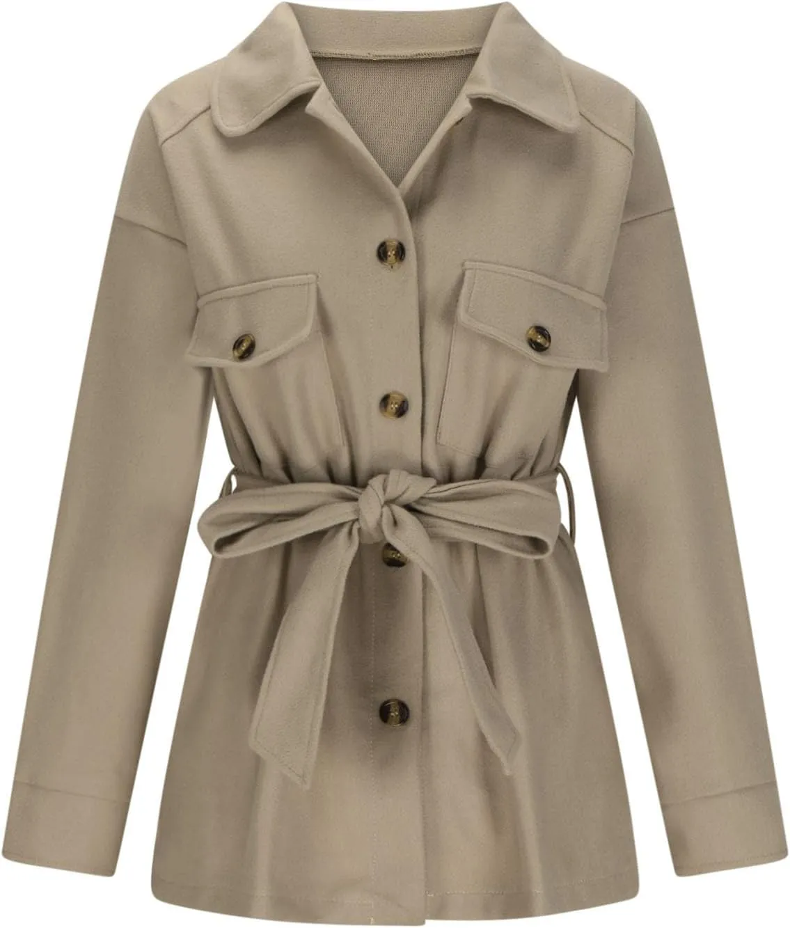 Akklian Trendy Trench Coat Women 2024 Lapel Button Down Casual Jacket Fall Winter Woolen Mid-Length Outerwear with Pockets