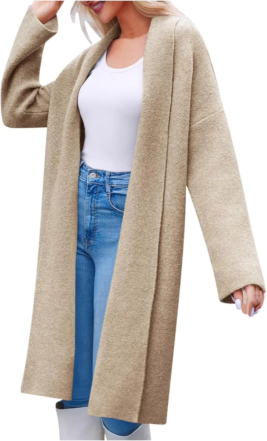 Akklian Winter Coats for Women Classic Shawl Collar Open Front Knitted Cardigan Trench Coat 2024 Fall Trendy Ladies Pea Coat