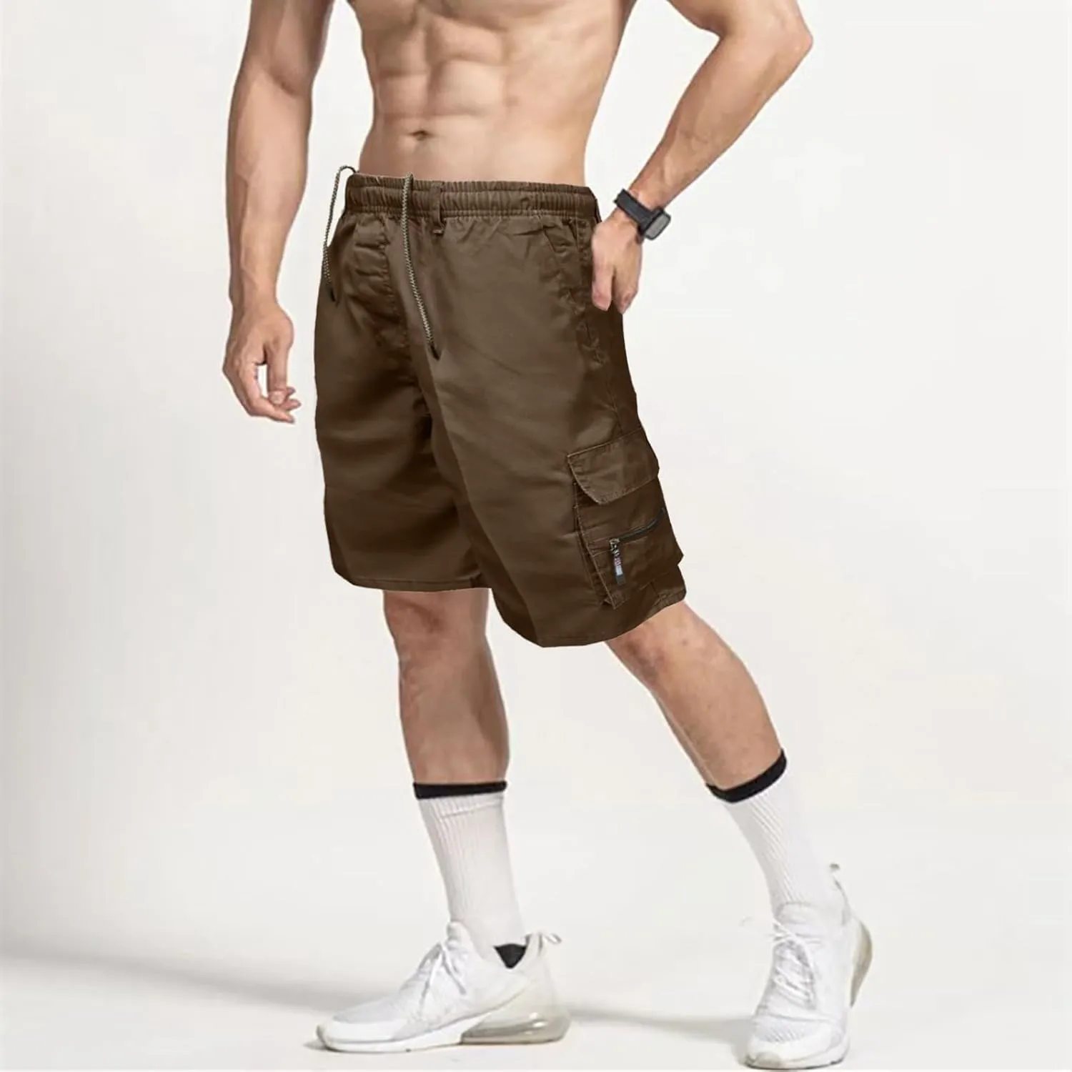 Alalaso Men's Cargo Shorts Cotton Drawstring Summer Stretch Relaxed Fit with 6 Pockets Mens Work Short