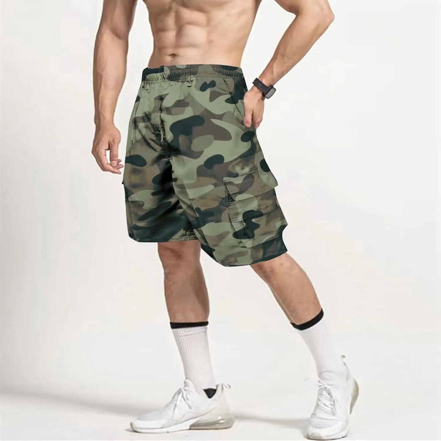 Alalaso Men's Cargo Shorts Cotton Drawstring Summer Stretch Relaxed Fit with 6 Pockets Mens Work Short