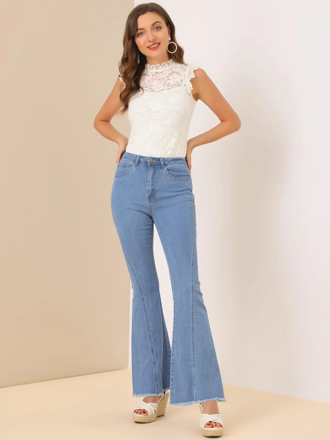 Allegra K Women's 70s Vintage Flare Jeans High Waist Stretch Denim Bell Bottoms Jeans
