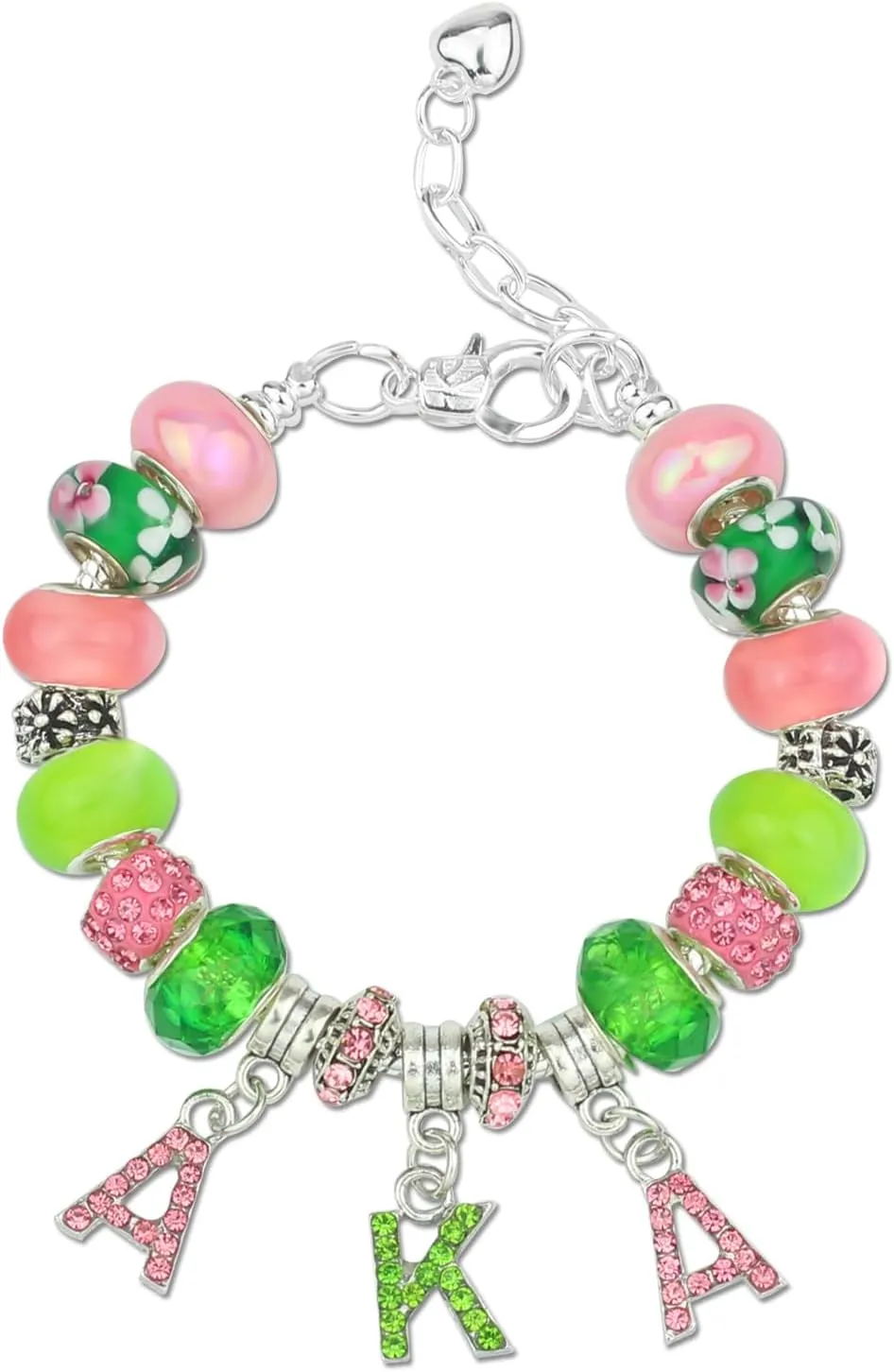Alphah Sorority Paraphernalia Gift for Women Greek Sorority Bracelet Pink and Green Rhinestone Jewelry Sisterhood Gift for Sister Soror