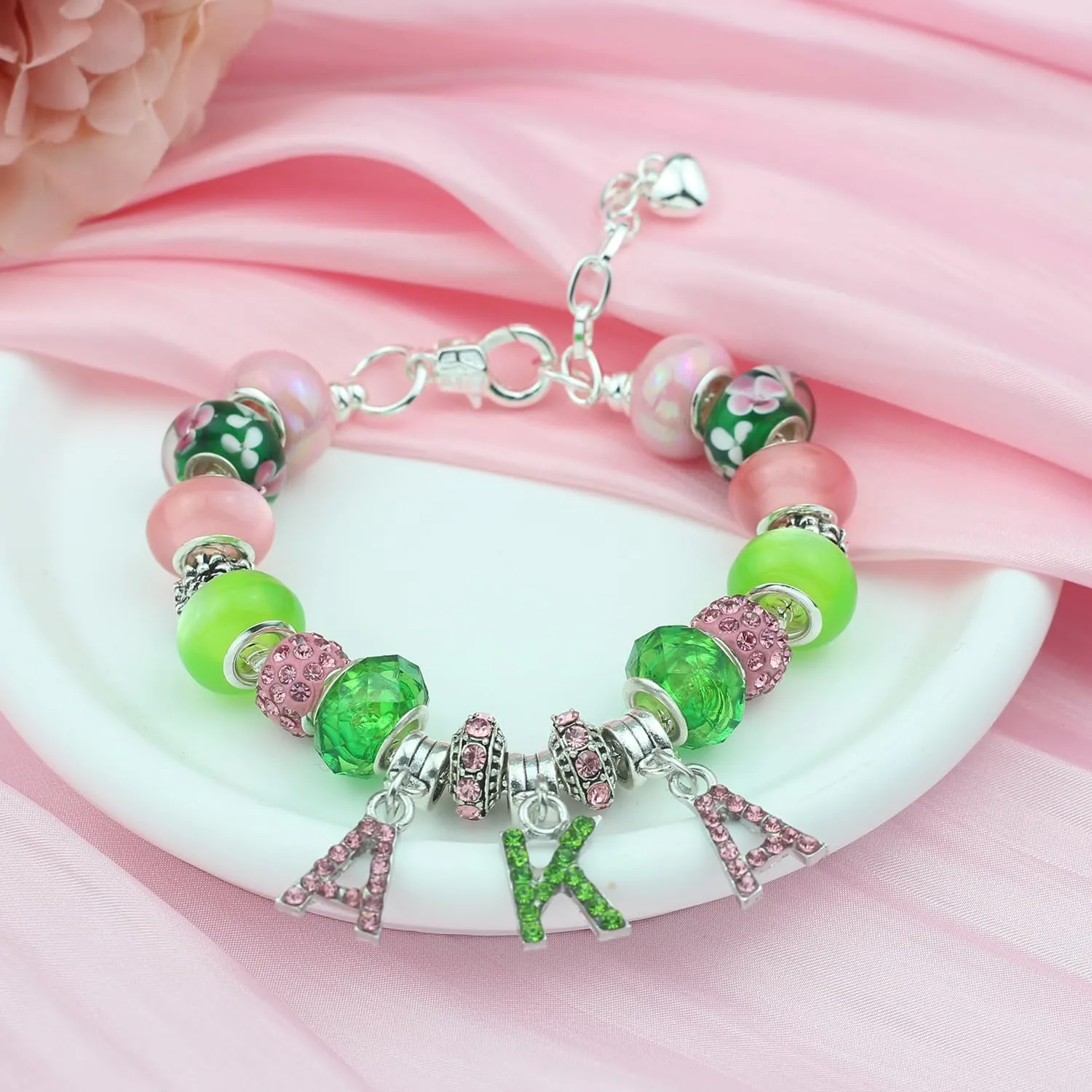 Alphah Sorority Paraphernalia Gift for Women Greek Sorority Bracelet Pink and Green Rhinestone Jewelry Sisterhood Gift for Sister Soror