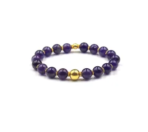 Amethyst and Gold Bead Bracelet, Woman's Jewelry, 8mm Beads, Handmade Jewelry for Women, Stretch Bracelet