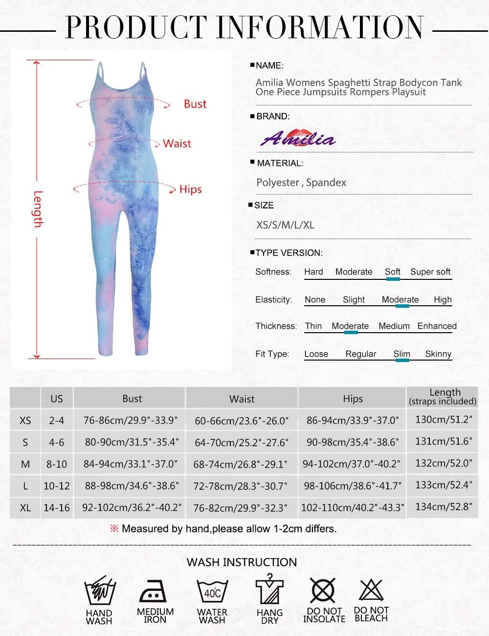 Amilia Womens Spaghetti Strap Bodycon Tank One Piece Jumpsuits Rompers Playsuit