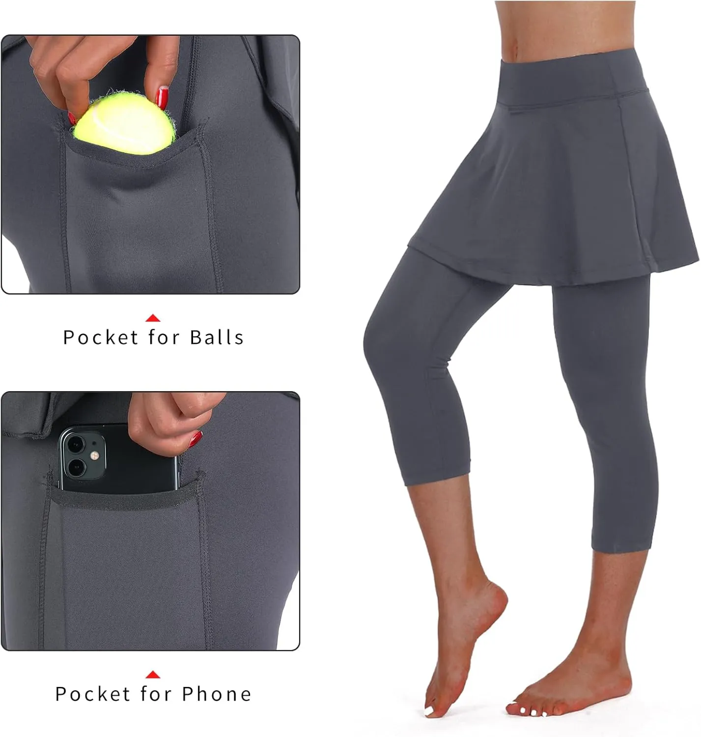 ANIVIVO Women Tennis Skirted Leggings with Pockets, Capris Yoga Leggings with Skirts&Tennis Pickleball Clothing