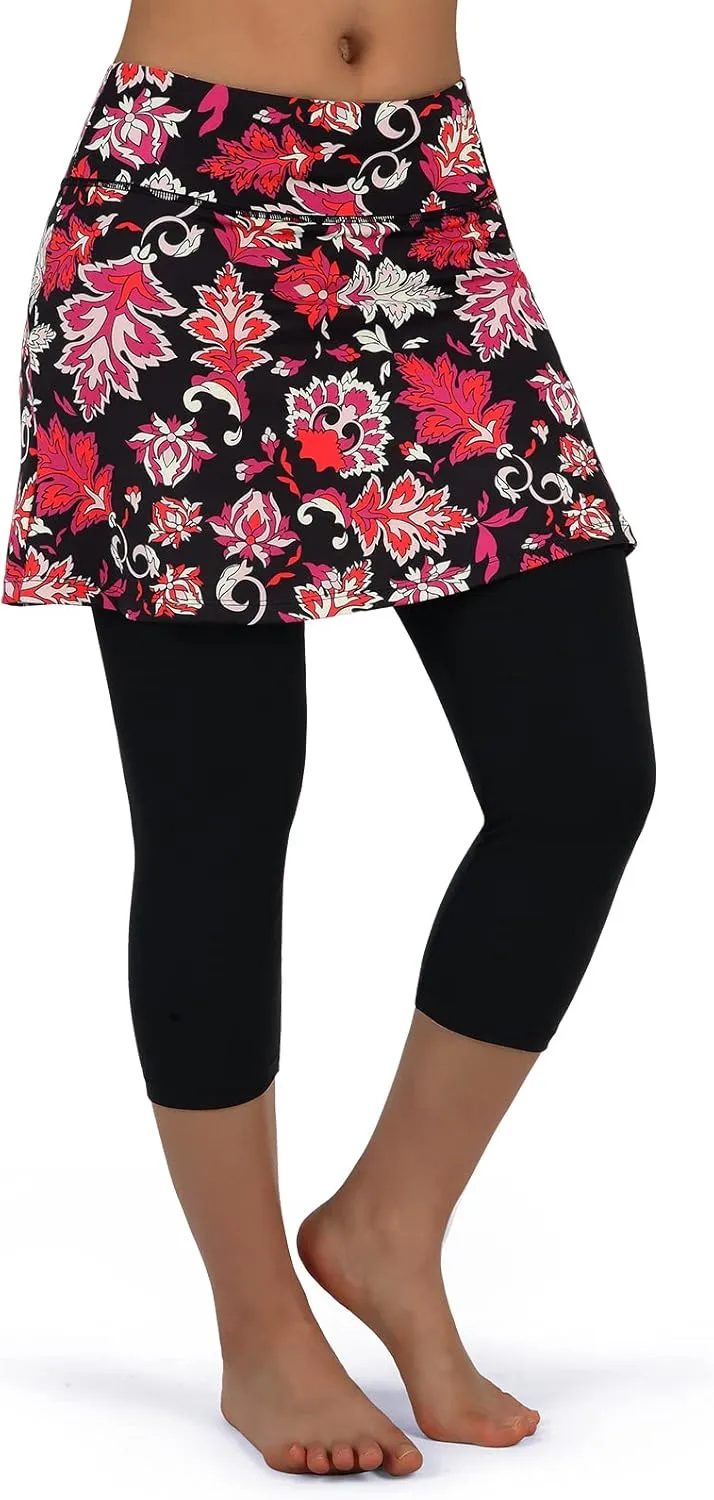 ANIVIVO Women Tennis Skirted Leggings with Pockets, Capris Yoga Leggings with Skirts&Tennis Pickleball Clothing