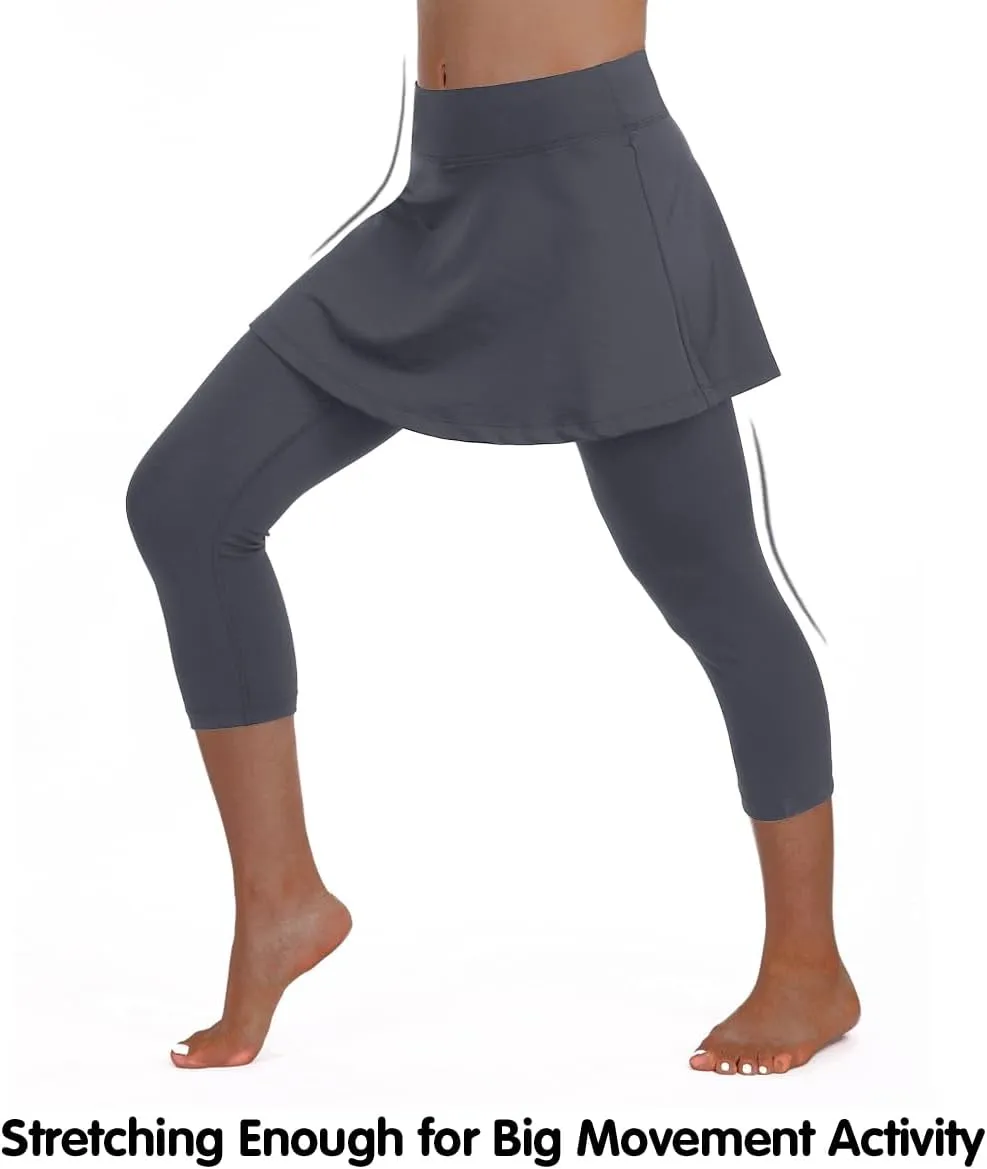 ANIVIVO Women Tennis Skirted Leggings with Pockets, Capris Yoga Leggings with Skirts&Tennis Pickleball Clothing