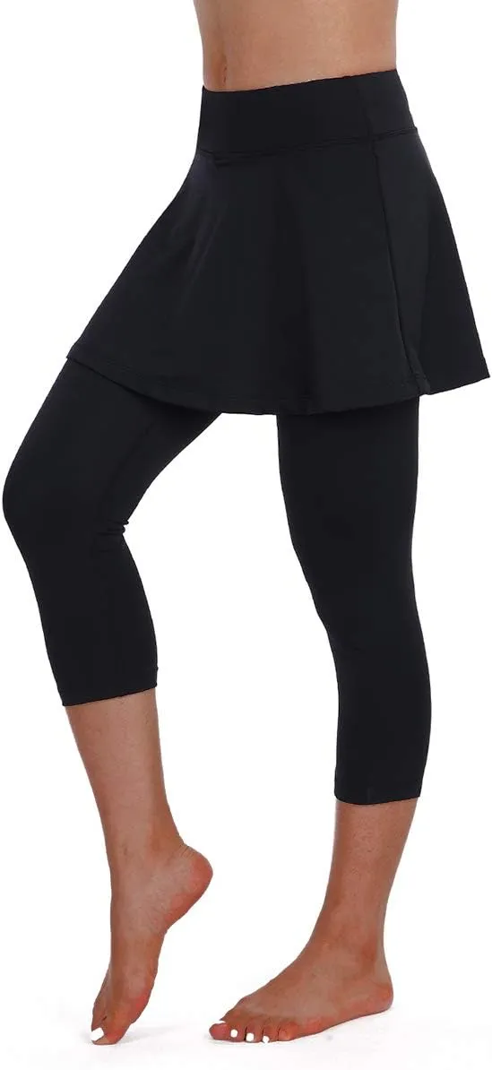 ANIVIVO Women Tennis Skirted Leggings with Pockets, Capris Yoga Leggings with Skirts&Tennis Pickleball Clothing