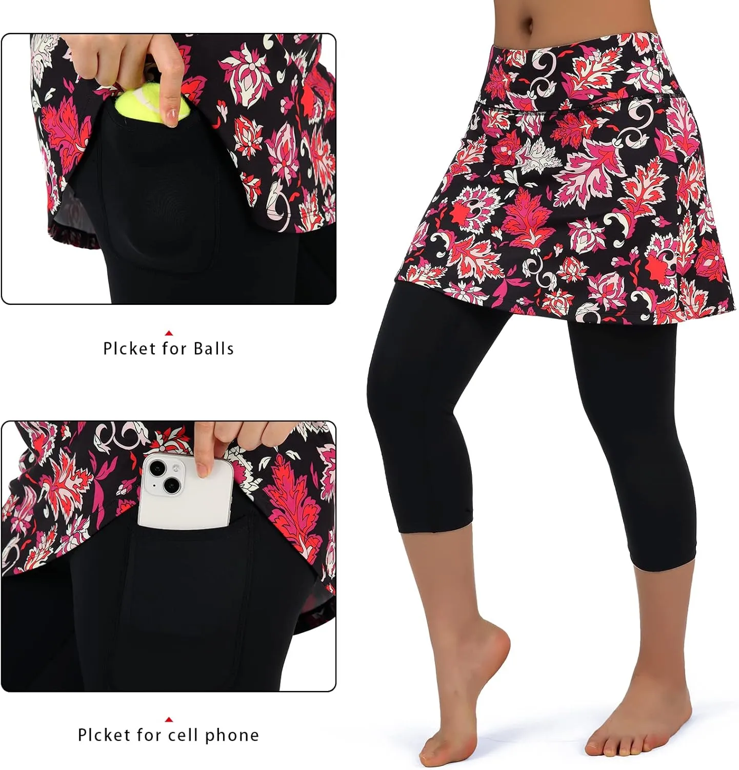 ANIVIVO Women Tennis Skirted Leggings with Pockets, Capris Yoga Leggings with Skirts&Tennis Pickleball Clothing