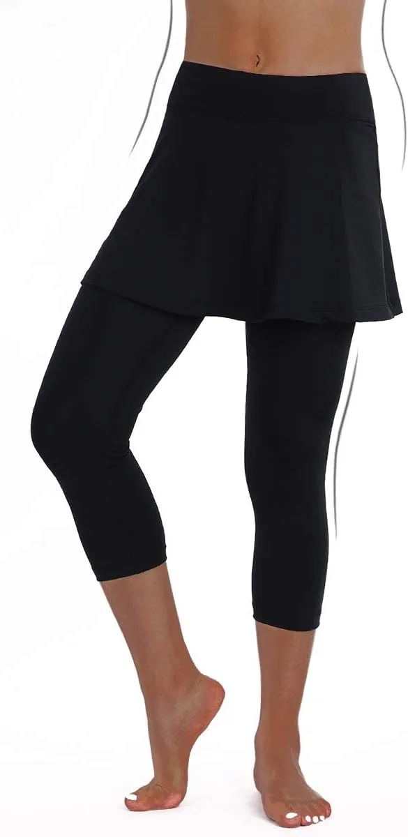 ANIVIVO Women Tennis Skirted Leggings with Pockets, Capris Yoga Leggings with Skirts&Tennis Pickleball Clothing