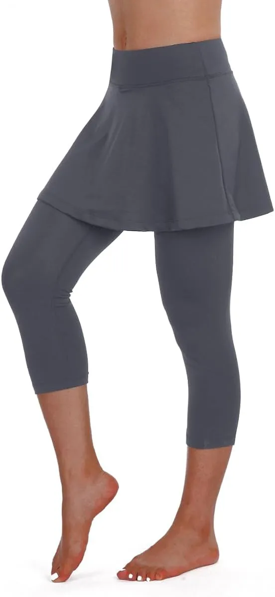 ANIVIVO Women Tennis Skirted Leggings with Pockets, Capris Yoga Leggings with Skirts&Tennis Pickleball Clothing