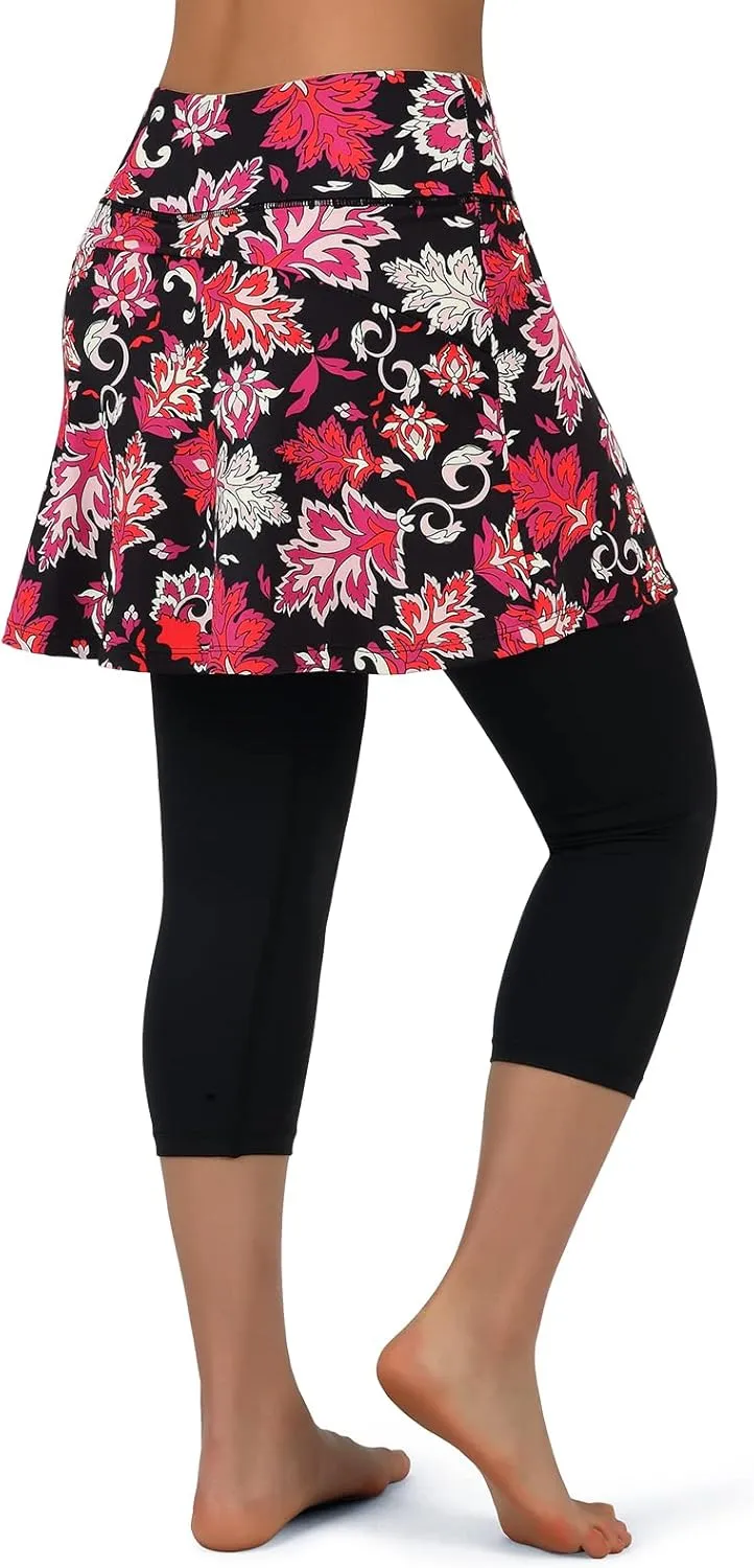 ANIVIVO Women Tennis Skirted Leggings with Pockets, Capris Yoga Leggings with Skirts&Tennis Pickleball Clothing