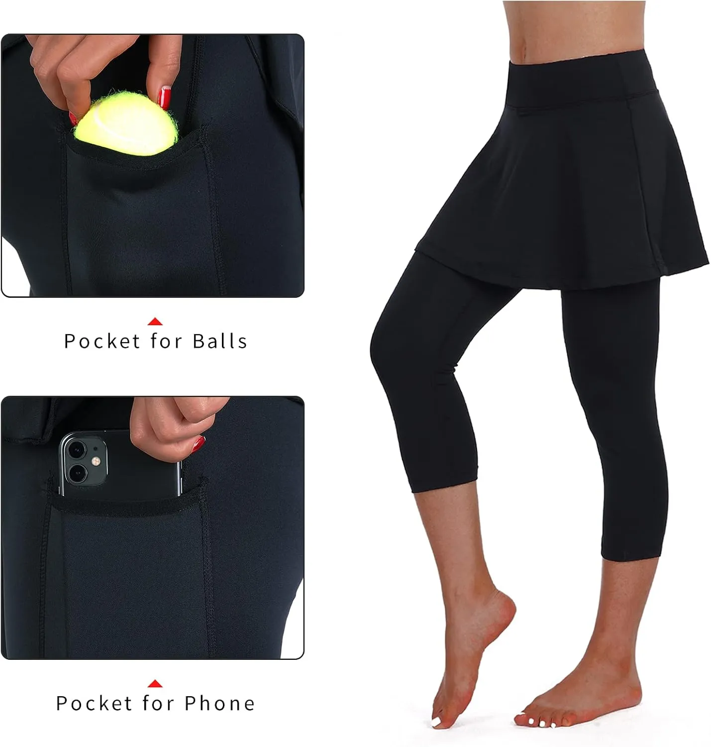 ANIVIVO Women Tennis Skirted Leggings with Pockets, Capris Yoga Leggings with Skirts&Tennis Pickleball Clothing