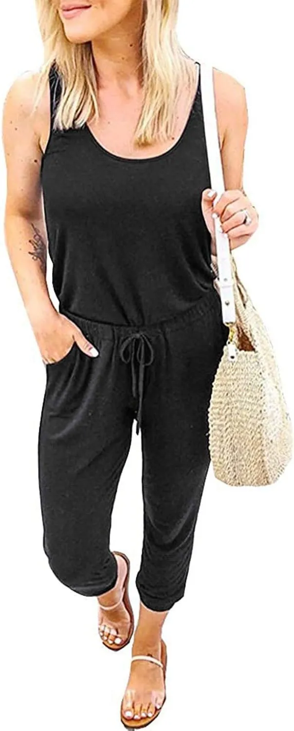 Artfish Womens Sleeveless Summer Jumpsuits Casual Jogger Lounge Romper with Pockets