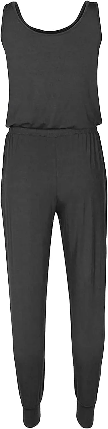 Artfish Womens Sleeveless Summer Jumpsuits Casual Jogger Lounge Romper with Pockets