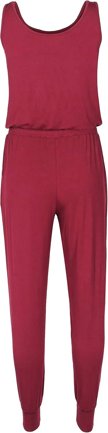 Artfish Womens Sleeveless Summer Jumpsuits Casual Jogger Lounge Romper with Pockets