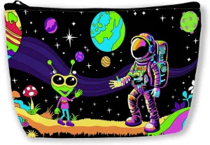 Astronaut and Alien Trippy Makeup Bag Cosmetic Bag for Women Girls,Portable Makeup Bags Travel Toiletry Bag Organizer