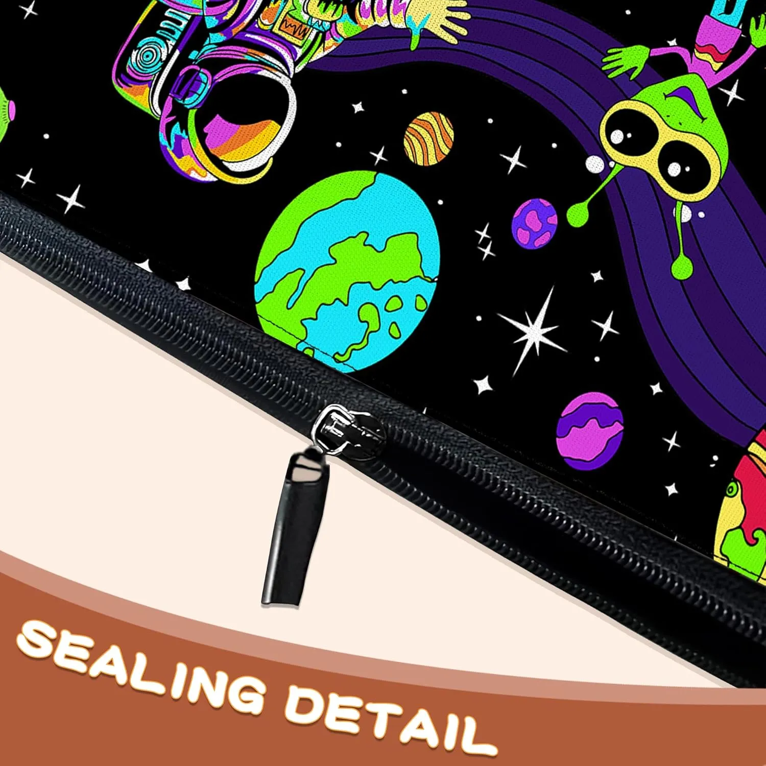 Astronaut and Alien Trippy Makeup Bag Cosmetic Bag for Women Girls,Portable Makeup Bags Travel Toiletry Bag Organizer