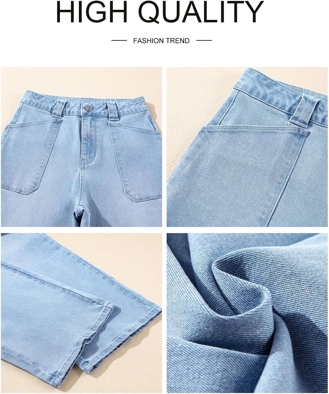 Astylish Women??s High Waisted Straight Leg Jeans Stretchy Wide Leg Jeans Trendy Denim Pants