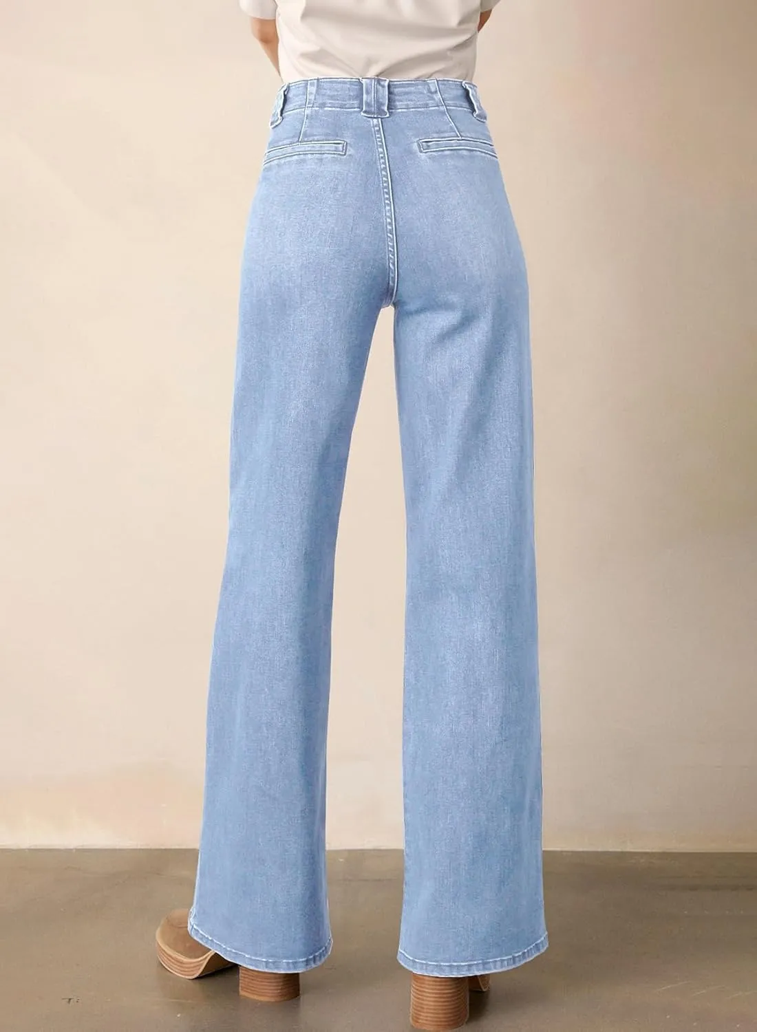 Astylish Women??s High Waisted Straight Leg Jeans Stretchy Wide Leg Jeans Trendy Denim Pants