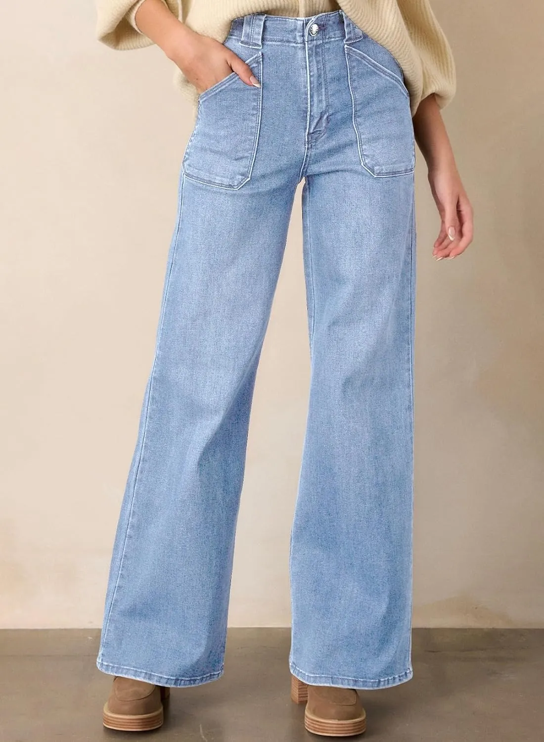 Astylish Women??s High Waisted Straight Leg Jeans Stretchy Wide Leg Jeans Trendy Denim Pants
