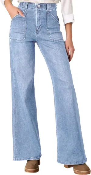 Astylish Women??s High Waisted Straight Leg Jeans Stretchy Wide Leg Jeans Trendy Denim Pants