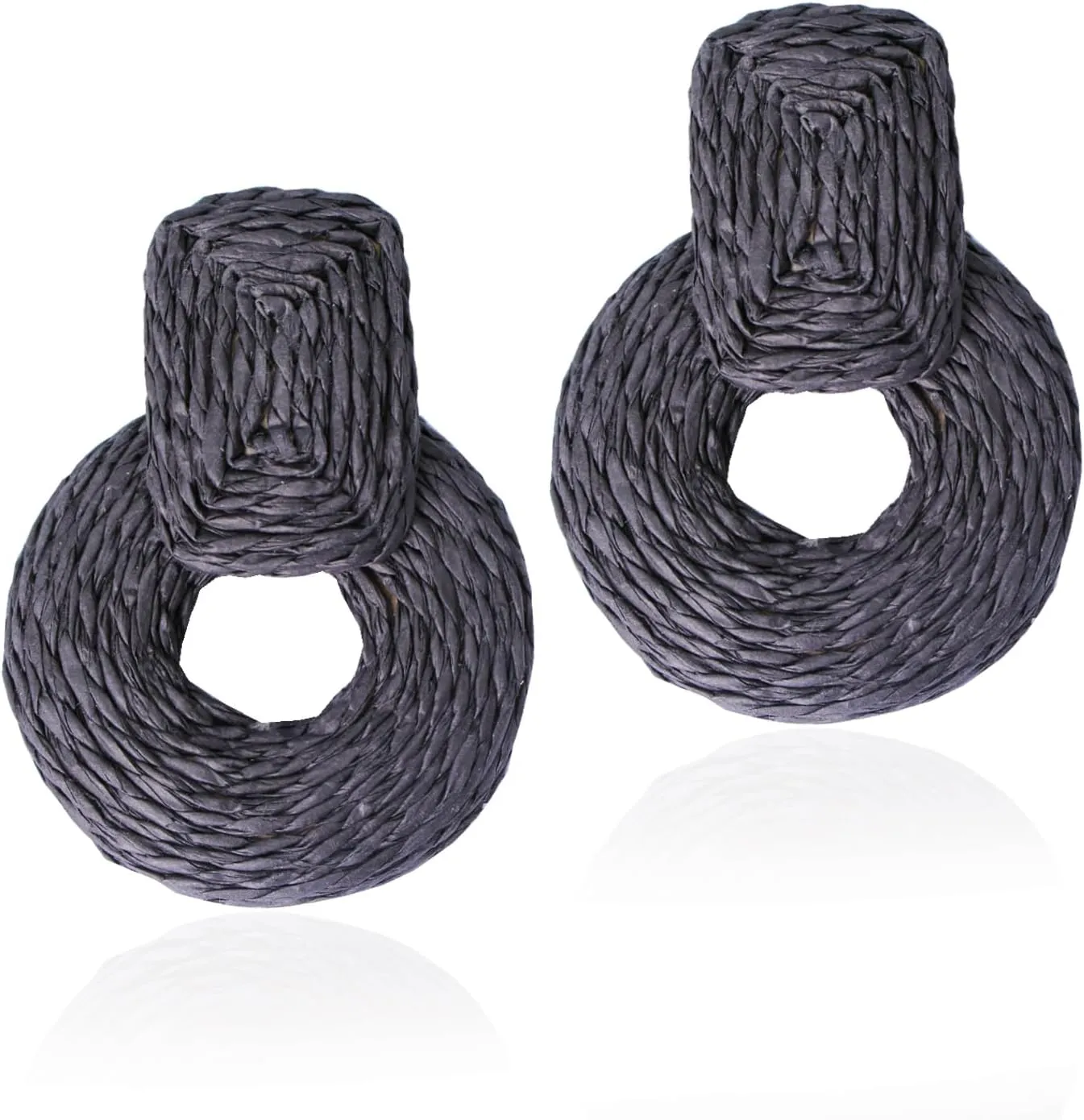 ATIMIGO Handmade Statement Raffia Earrings Cute Boho Rattan Dangle Earrings Lightweight Straw Wrap Summer Drop Dangling Earrings for Women