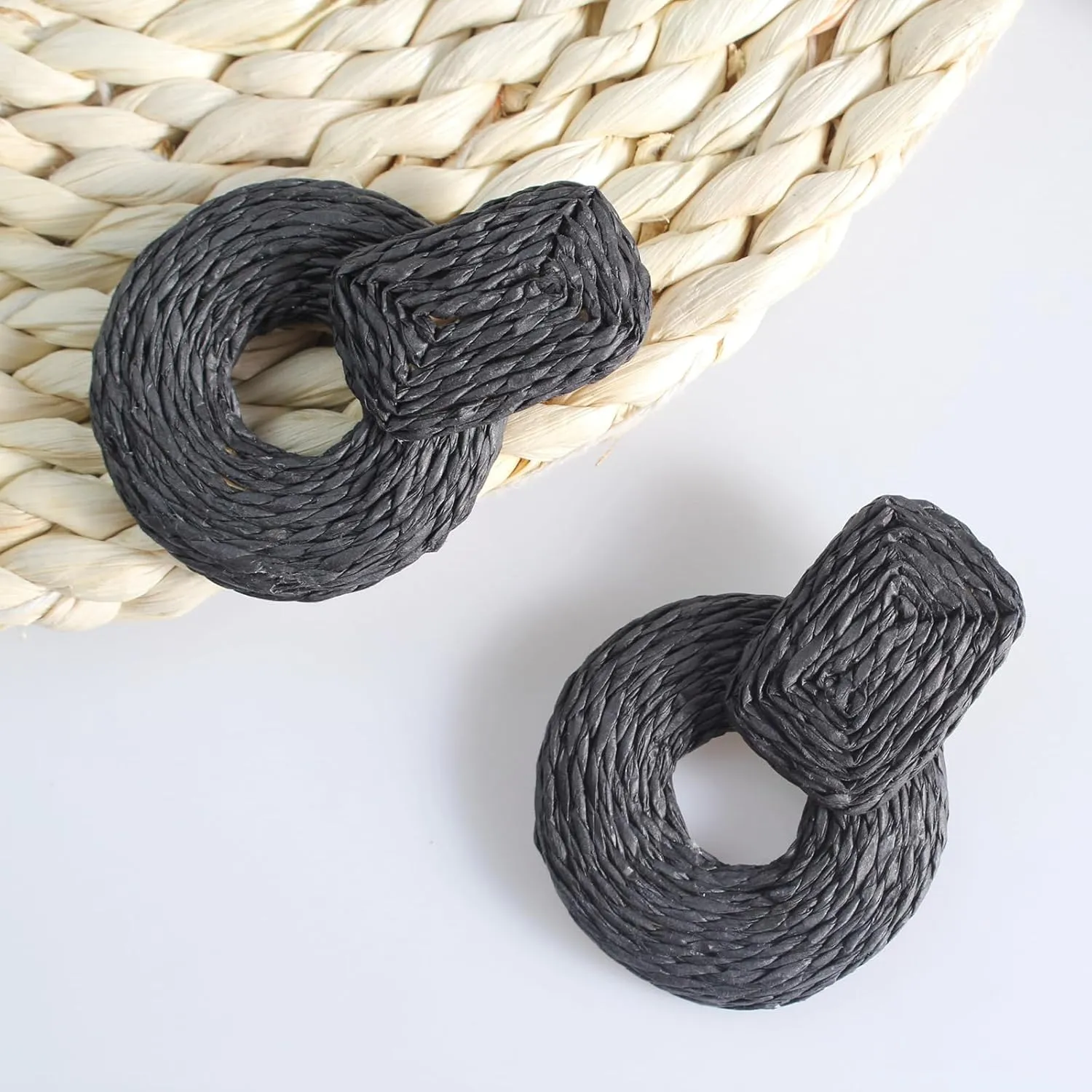 ATIMIGO Handmade Statement Raffia Earrings Cute Boho Rattan Dangle Earrings Lightweight Straw Wrap Summer Drop Dangling Earrings for Women