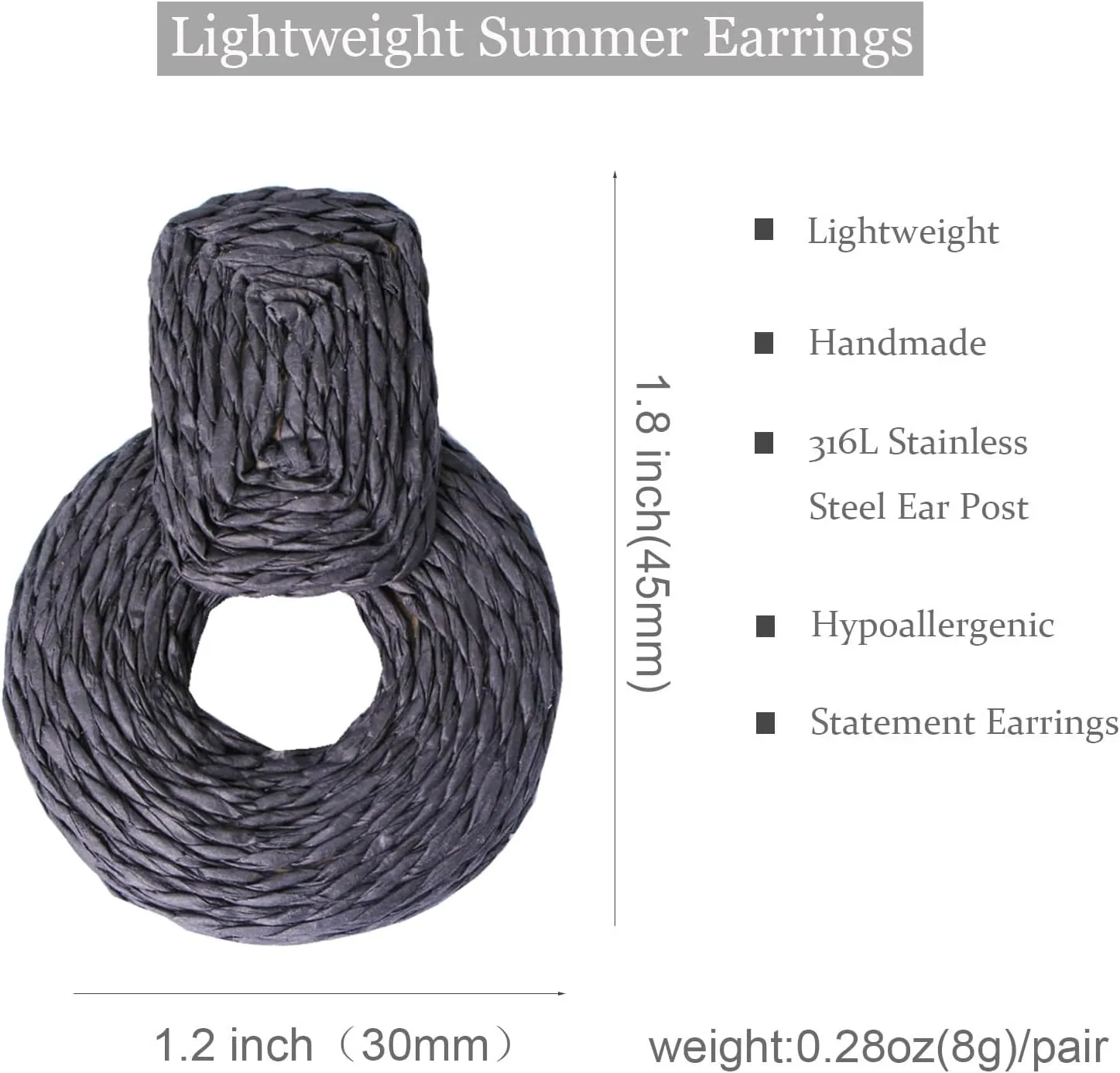 ATIMIGO Handmade Statement Raffia Earrings Cute Boho Rattan Dangle Earrings Lightweight Straw Wrap Summer Drop Dangling Earrings for Women