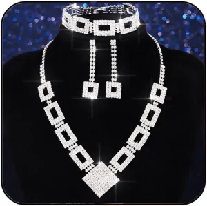 Aukmla Bridal Wedding Jewelry Sets Rhinestone Necklace Earrings Bracelet Set Prom Formal Jewelry for Women