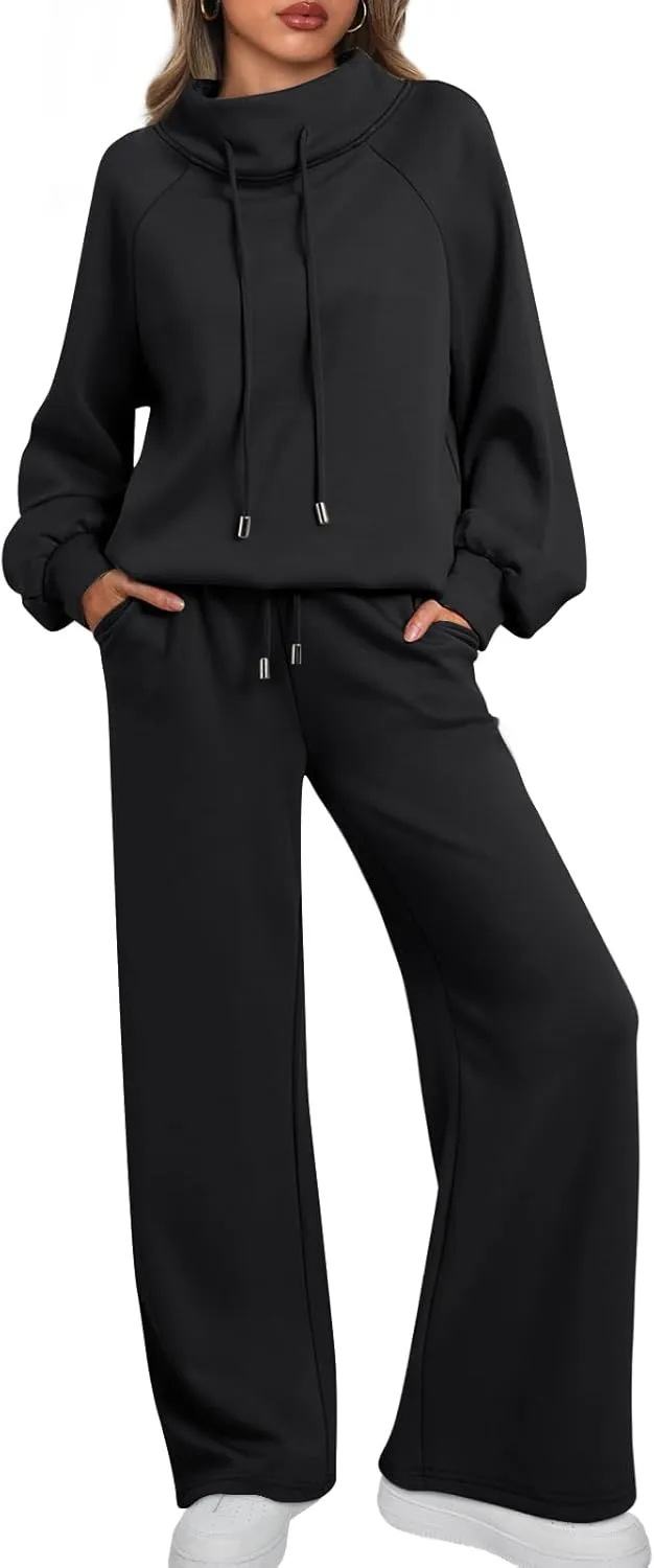 AUTOMET Lounge Sets for Women Sweatsuits 2 Piece Outfits 2025 Fall Drawstring Sweatshirt Wide Leg Sweatpants Tracksuit