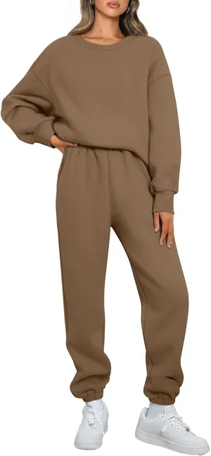 AUTOMET Womens 2 Piece Outfits Sweatsuit Oversized Sweatshirt Lounge Sets Baggy Sweatpants Fall Fashion with Pockets
