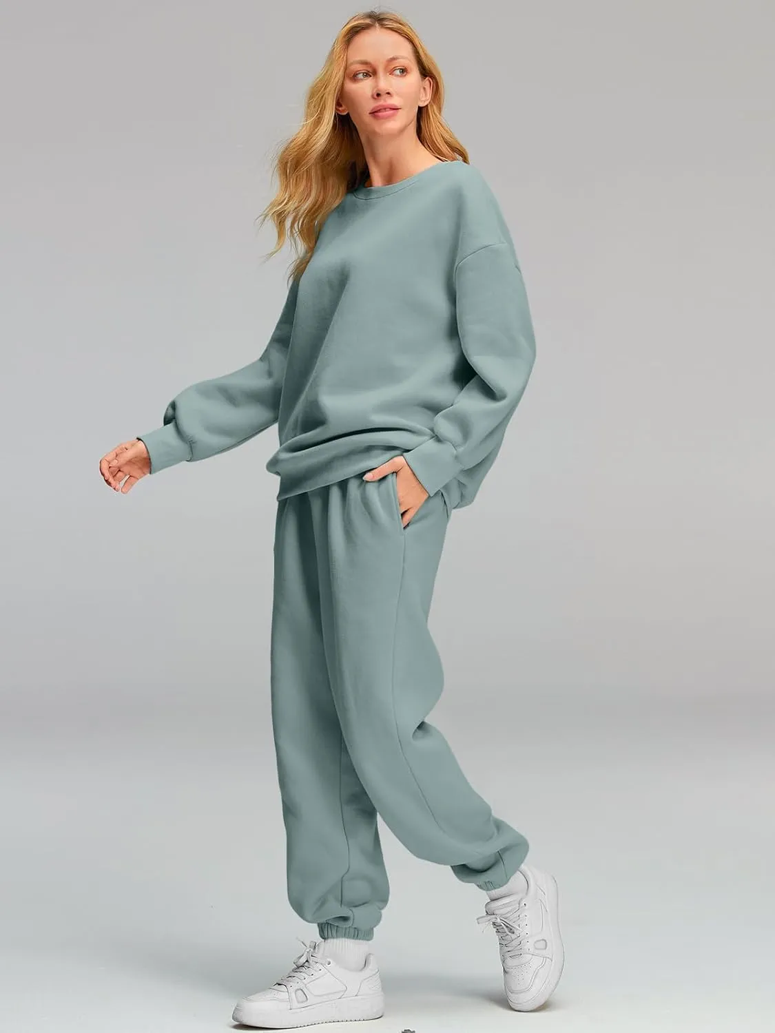AUTOMET Womens 2 Piece Outfits Sweatsuit Oversized Sweatshirt Lounge Sets Baggy Sweatpants Fall Fashion with Pockets