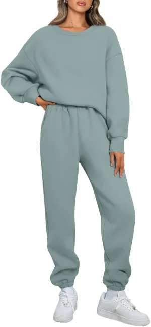 AUTOMET Womens 2 Piece Outfits Sweatsuit Oversized Sweatshirt Lounge Sets Baggy Sweatpants Fall Fashion with Pockets