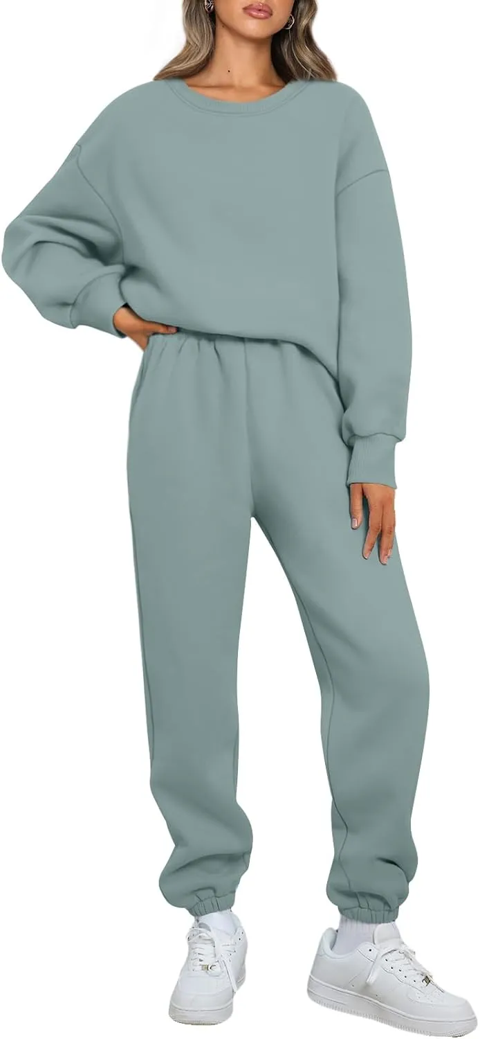AUTOMET Womens 2 Piece Outfits Sweatsuit Oversized Sweatshirt Lounge Sets Baggy Sweatpants Fall Fashion with Pockets