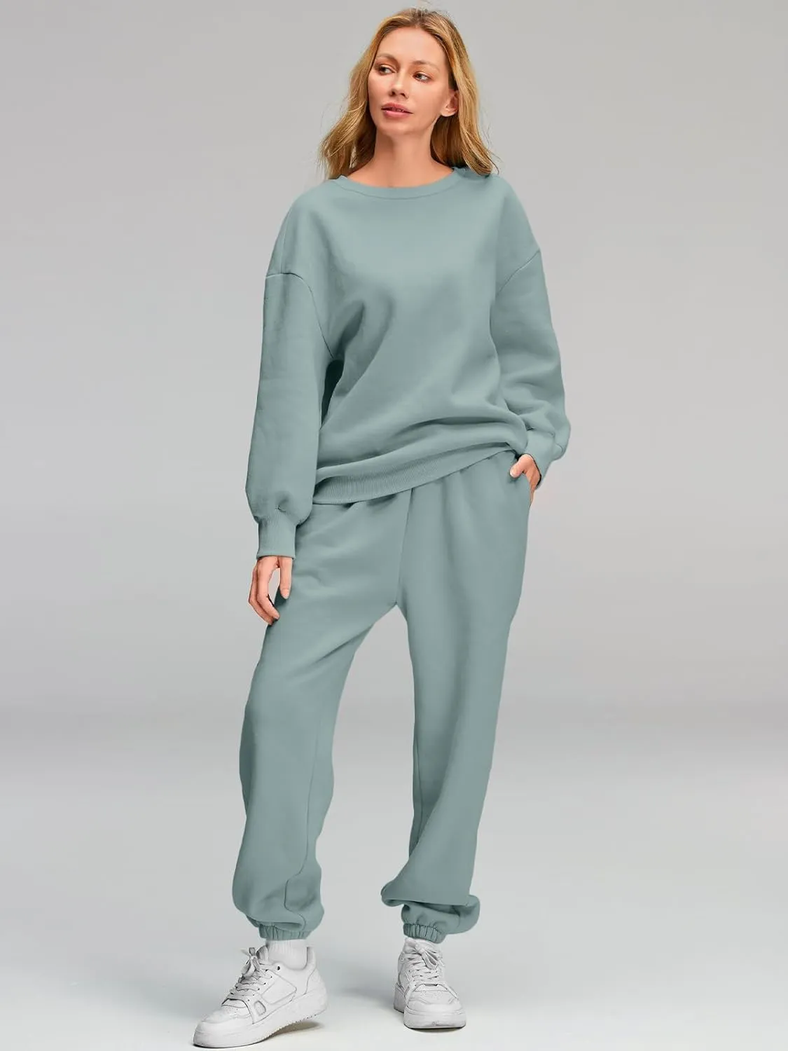 AUTOMET Womens 2 Piece Outfits Sweatsuit Oversized Sweatshirt Lounge Sets Baggy Sweatpants Fall Fashion with Pockets