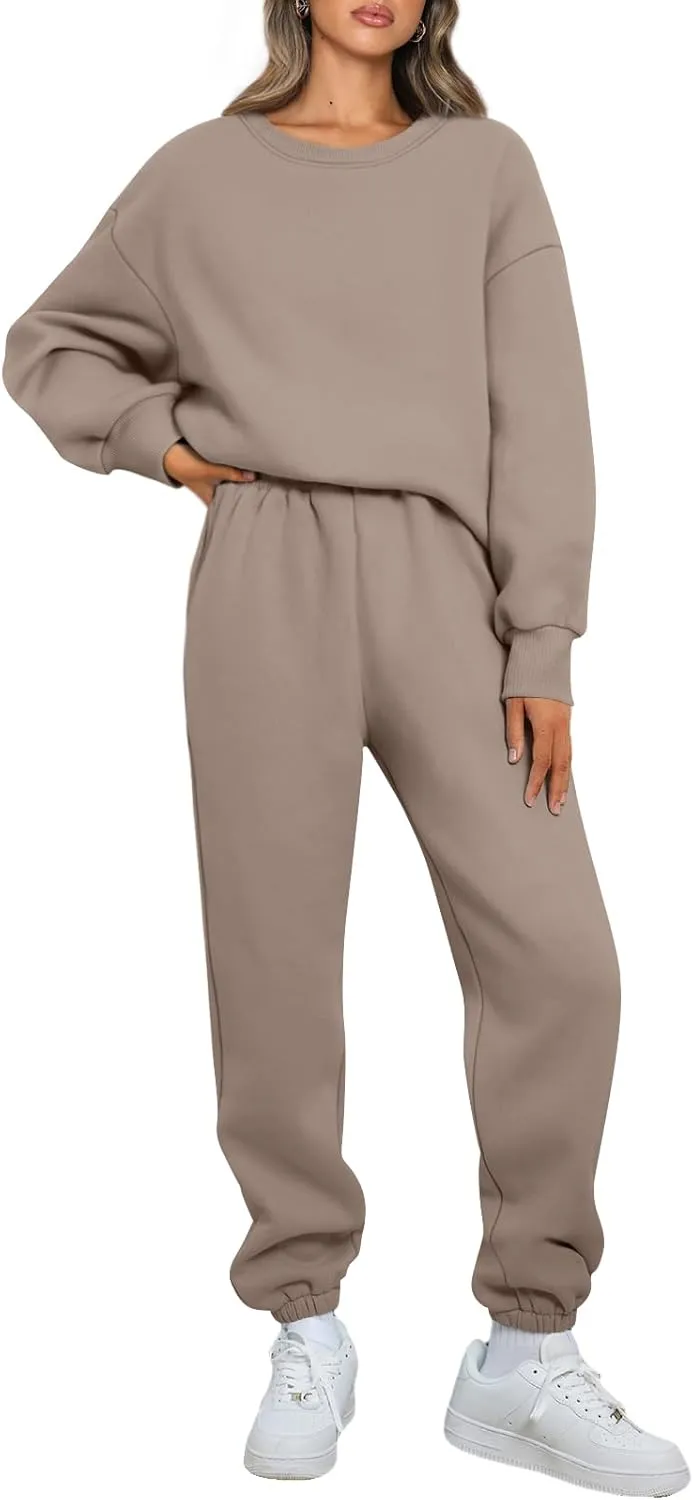 AUTOMET Womens 2 Piece Outfits Sweatsuit Oversized Sweatshirt Lounge Sets Baggy Sweatpants Fall Fashion with Pockets