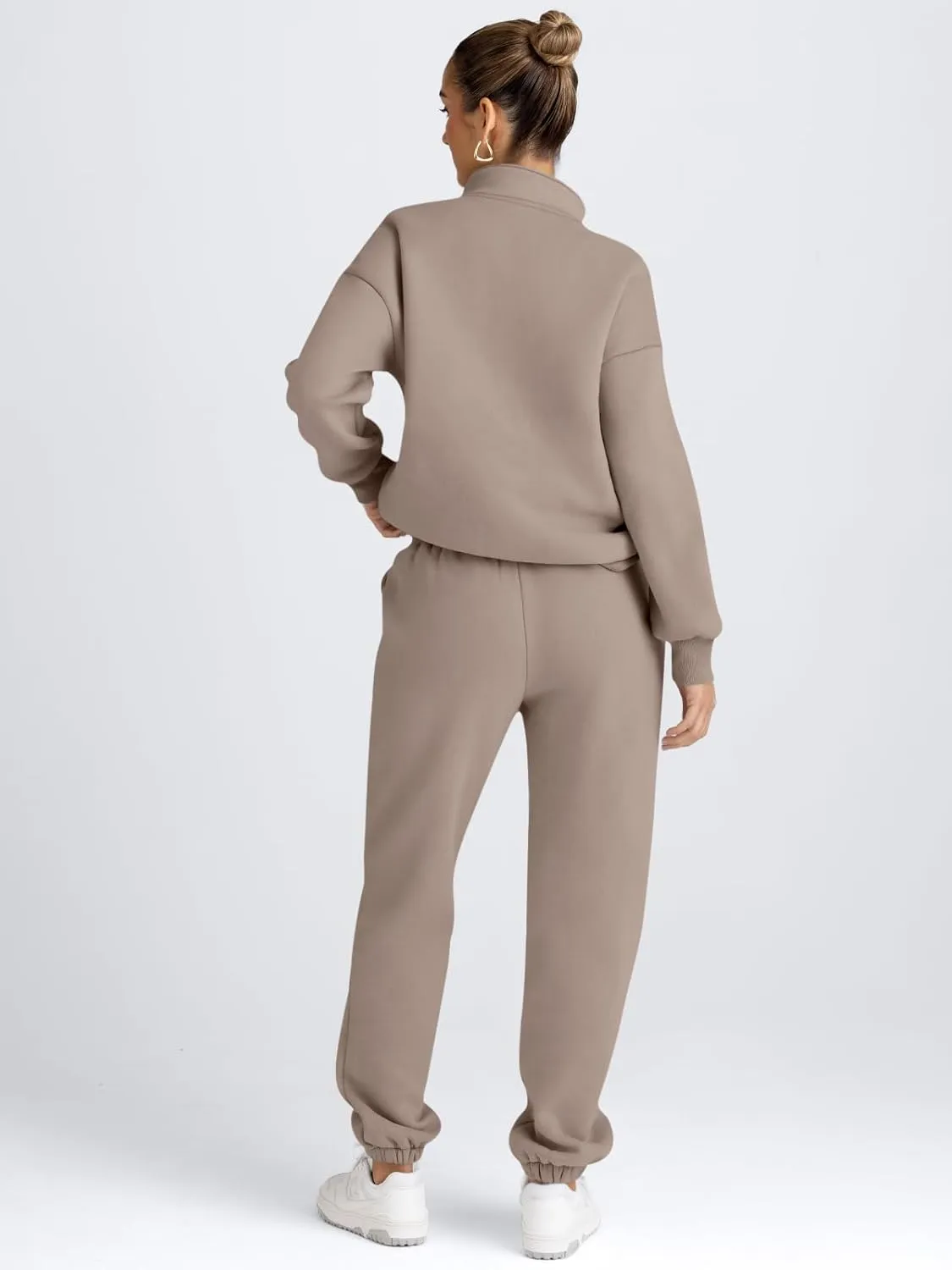 AUTOMET Women's Sweatsuits 2 Piece Outfits Long Sleeve Half Zip Pullover and Baggy Sweatpants with Pockets