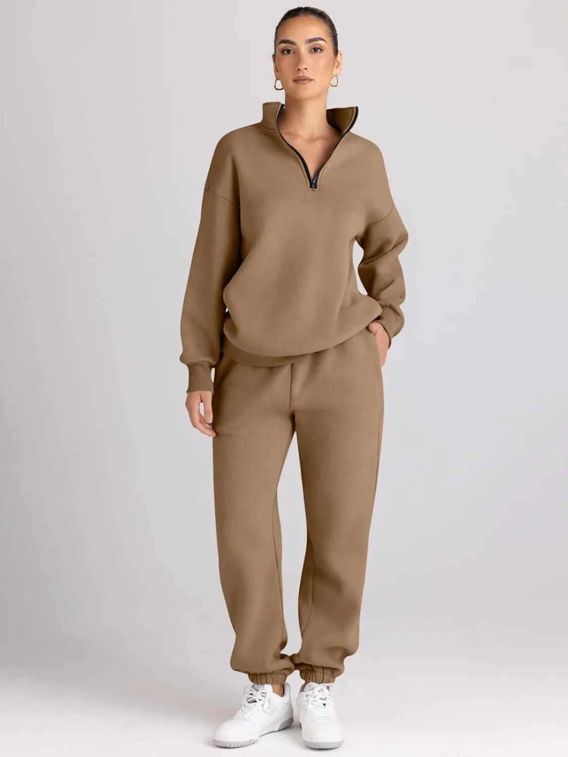 AUTOMET Women's Sweatsuits 2 Piece Outfits Long Sleeve Half Zip Pullover and Baggy Sweatpants with Pockets