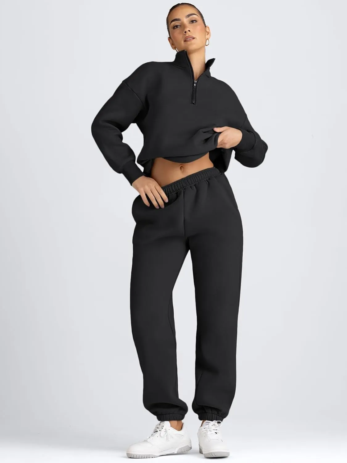 AUTOMET Women's Sweatsuits 2 Piece Outfits Long Sleeve Half Zip Pullover and Baggy Sweatpants with Pockets