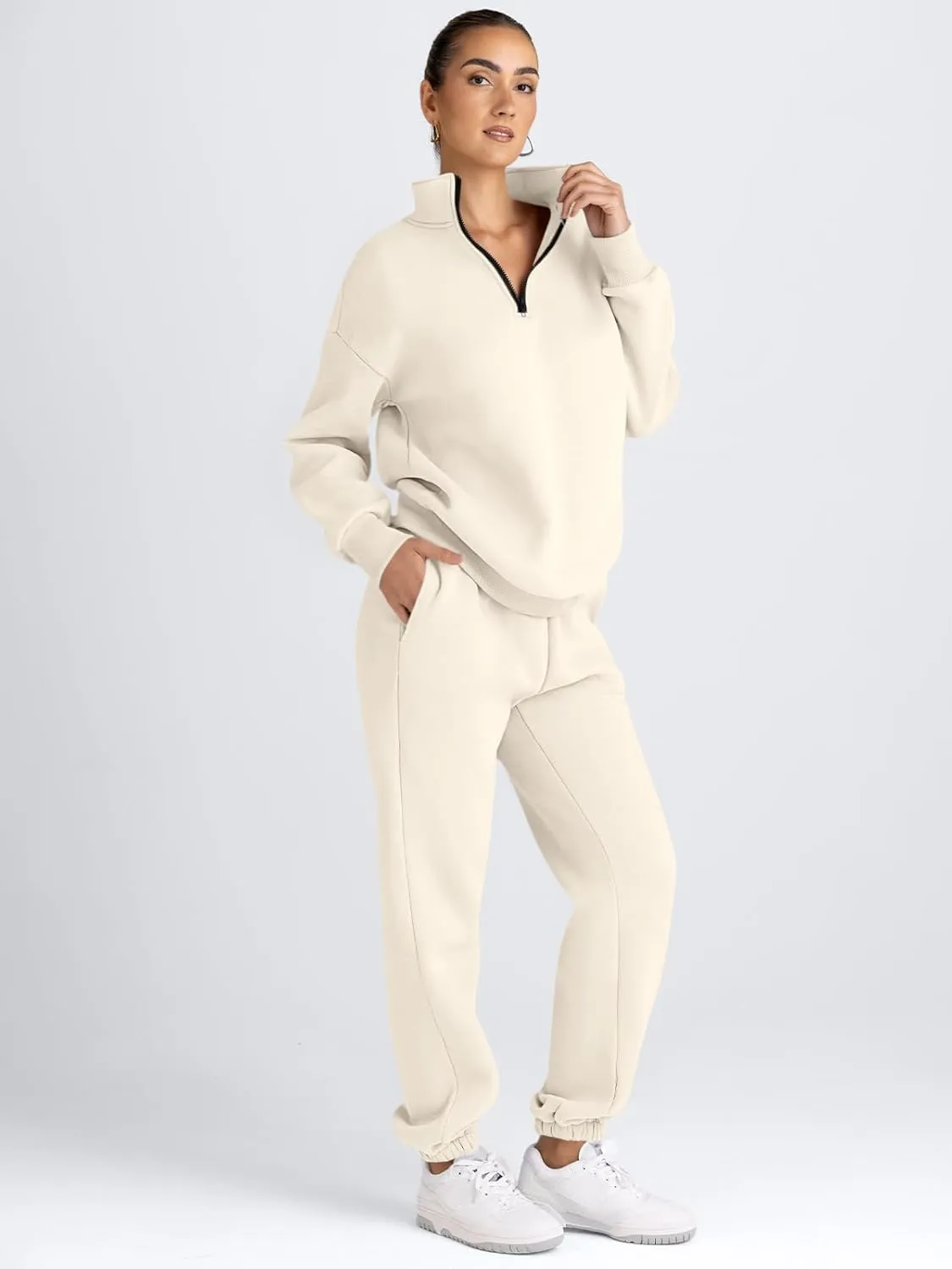 AUTOMET Women's Sweatsuits 2 Piece Outfits Long Sleeve Half Zip Pullover and Baggy Sweatpants with Pockets