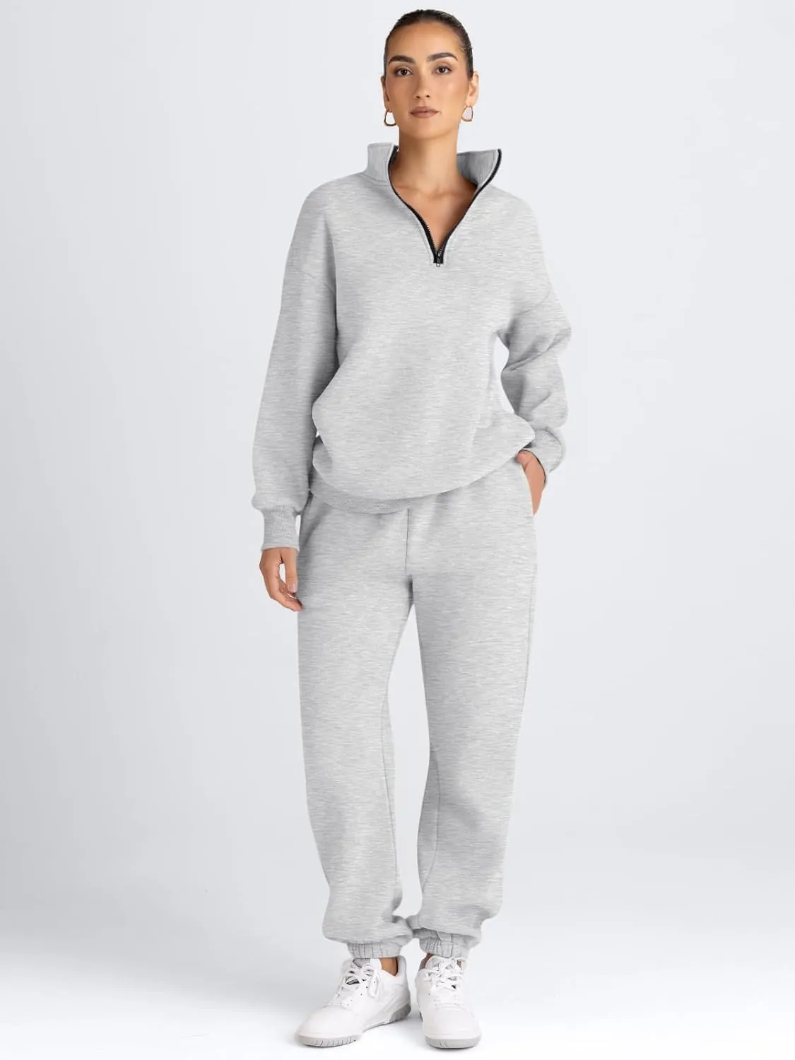 AUTOMET Women's Sweatsuits 2 Piece Outfits Long Sleeve Half Zip Pullover and Baggy Sweatpants with Pockets
